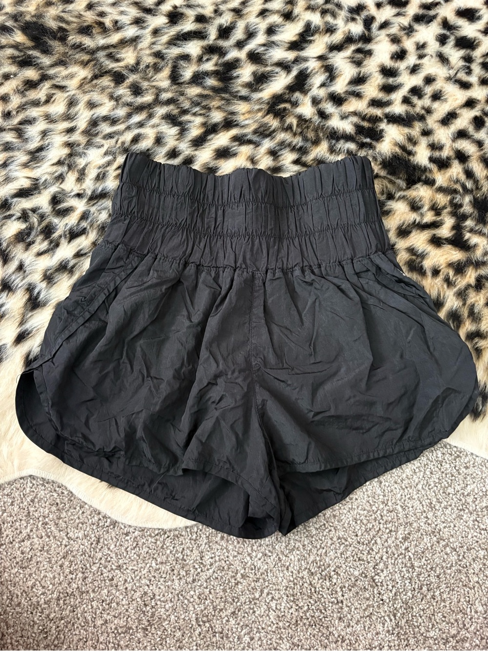 FP Movement by Free People Black High-Waist Smocked Shorts